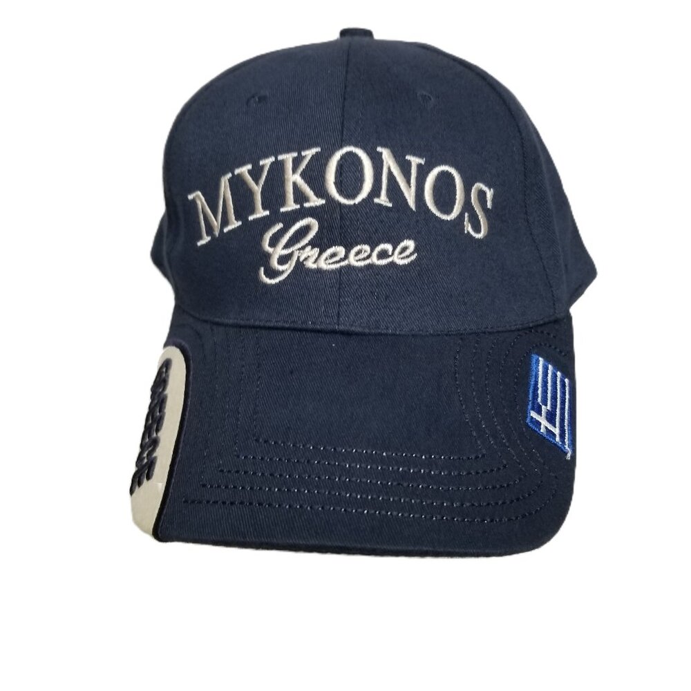 Mykonos Greece Embroidered Baseball Cap Navy Blue Travel Souvenir Adjustable Hat